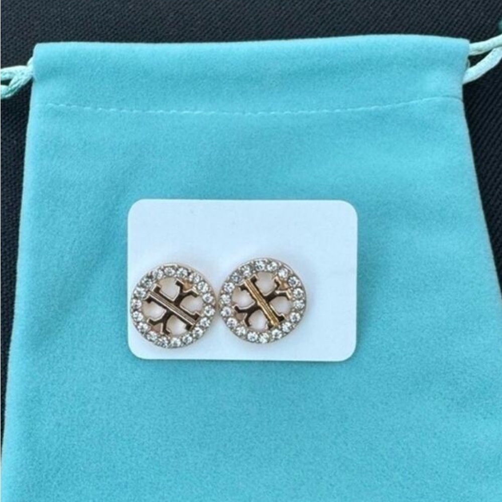 Tory Burch Gold and Silver Crystal Stud Earrings - Picture 3 of 4